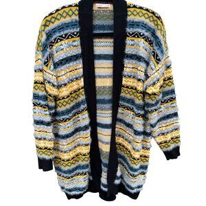 Love Culture Striped Open Front Fuzzy Knit Cardigan Sweater Cozy Knit Womens S/M